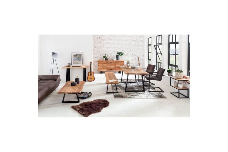 Sidebord Wohnling Massivt tre, S Cube, metallramme i landlig stil Akasie - Akasie - Møbler - Bord - Avlastningsbord - Lampebord & sidebord