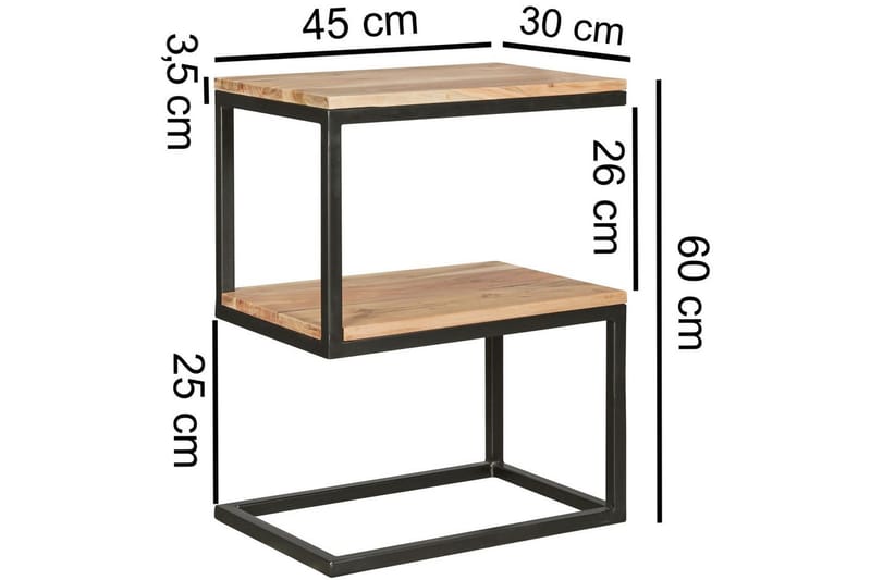 Sidebord Wohnling Massivt tre, S Cube, metallramme i landlig stil Akasie - Akasie - Møbler - Bord - Avlastningsbord - Lampebord & sidebord