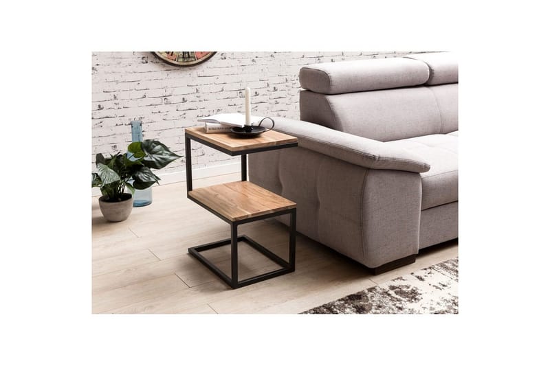Sidebord Wohnling Massivt tre, S Cube, metallramme i landlig stil Akasie - Akasie - Møbler - Bord - Avlastningsbord - Lampebord & sidebord