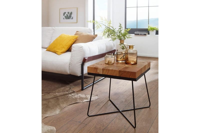 Sidebord Wohnling Massivt tre blokkstil pulverlakkert metallramme industriell - Møbler - Bord - Avlastningsbord - Lampebord & sidebord