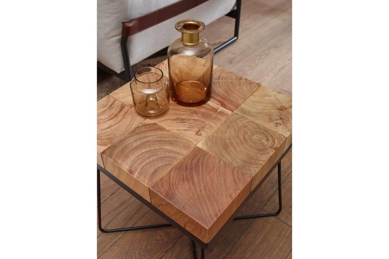 Sidebord Wohnling Massivt tre blokkstil pulverlakkert metallramme industriell - Møbler - Bord - Avlastningsbord - Lampebord & sidebord