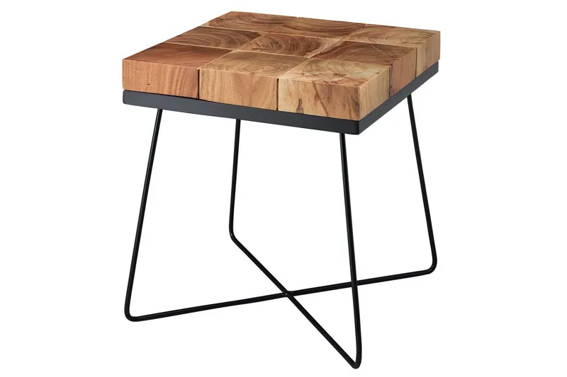 Sidebord Wohnling Massivt tre blokkstil pulverlakkert metallramme industriell, undefined