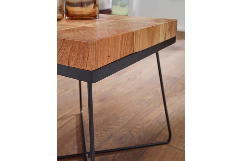 Sidebord Wohnling Massivt tre blokkstil pulverlakkert metallramme industriell - Møbler - Bord - Avlastningsbord - Lampebord & sidebord