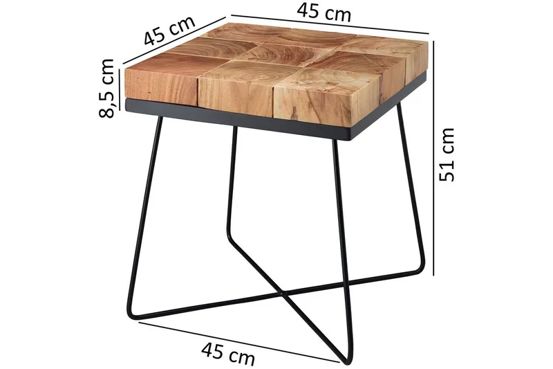 Sidebord Wohnling Massivt tre blokkstil pulverlakkert metallramme industriell - Møbler - Bord - Avlastningsbord - Lampebord & sidebord