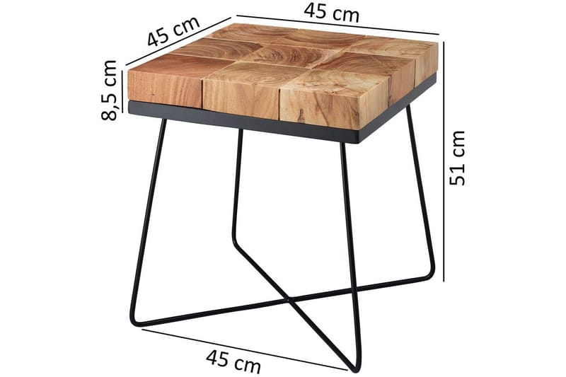Sidebord Wohnling Massivt tre blokkstil pulverlakkert metallramme industriell - Møbler - Bord - Avlastningsbord - Lampebord & sidebord