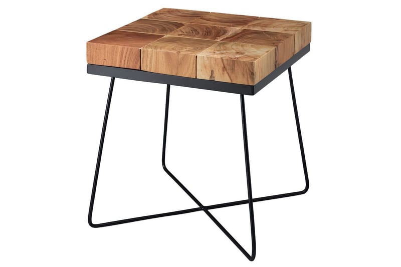 Sidebord Wohnling Massivt tre blokkstil pulverlakkert metallramme industriell - Møbler - Bord - Avlastningsbord - Lampebord & sidebord