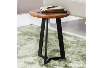 Sidebord Wohnling massivt tre svart metallramme rund 35 cm, industriell loftstil 45 cm - 45 cm - Møbler - Bord - Avlastningsbord - Lampebord & sidebord
