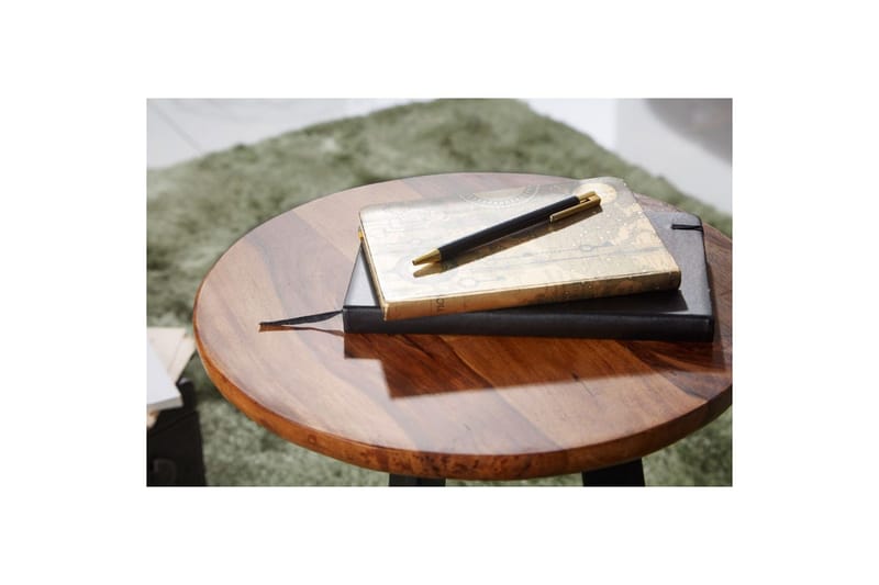 Sidebord Wohnling massivt tre svart metallramme rund 35 cm, industriell loftstil 45 cm - 45 cm - Møbler - Bord - Avlastningsbord - Lampebord & sidebord