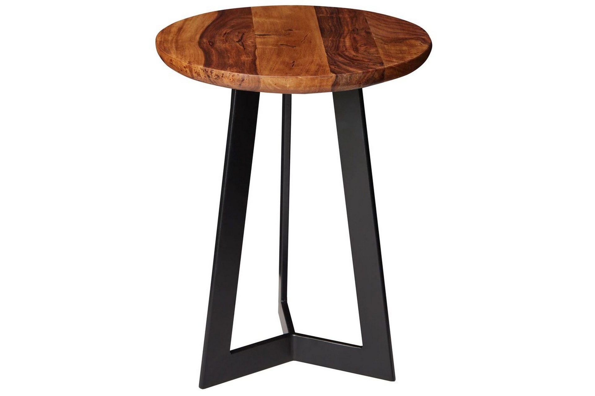 Sidebord Wohnling massivt tre svart metallramme rund 35 cm, industriell loftstil 45 cm - 45 cm