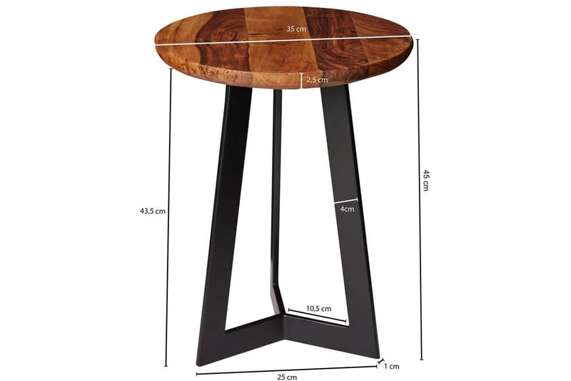 Sidebord Wohnling massivt tre svart metallramme rund 35 cm, industriell loftstil 45 cm - 45 cm - Møbler - Bord - Avlastningsbord - Lampebord & sidebord