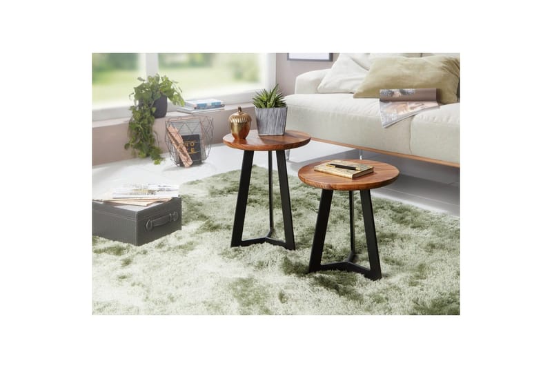 Sidebord Wohnling massivt tre svart metallramme rund 35 cm, industriell loftstil 45 cm - 45 cm - Møbler - Bord - Avlastningsbord - Lampebord & sidebord