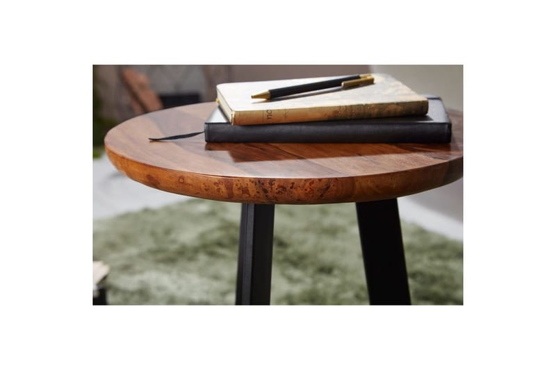 Sidebord Wohnling massivt tre svart metallramme rund 35 cm, industriell loftstil 45 cm - 45 cm - Møbler - Bord - Avlastningsbord - Lampebord & sidebord