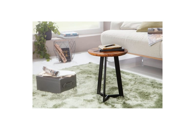 Sidebord Wohnling massivt tre svart metallramme rund 35 cm, industriell loftstil 45 cm - 45 cm - Møbler - Bord - Avlastningsbord - Lampebord & sidebord