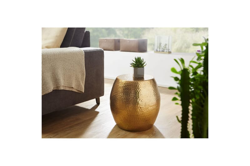 Sidebord Wohnling rund 30 cm, 42 cm høyde, aluminium hammerutseende, orientalsk stil Gull - Gull - Møbler - Bord - Avlastningsbord - Lampebord & sidebord
