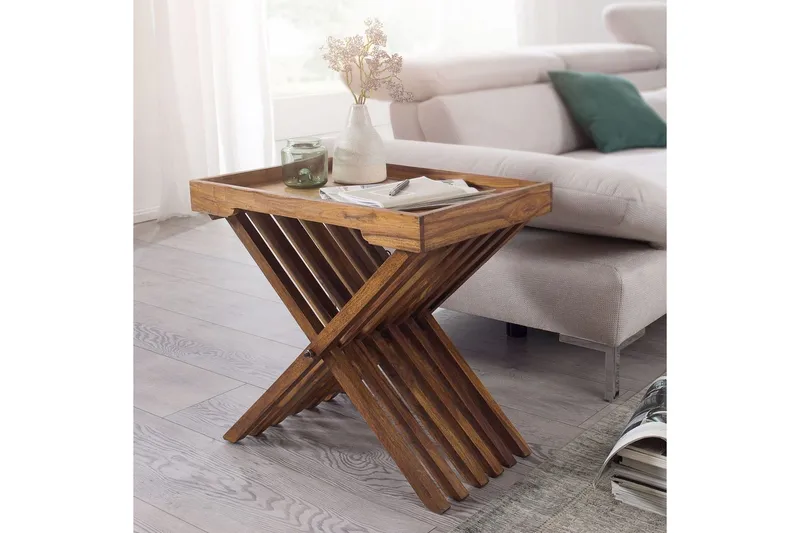 Sidebord Wohnling Rustikk heltre sammenleggbart kryssbensdesign landlig stil - Møbler - Bord - Avlastningsbord - Brettbord og småbord