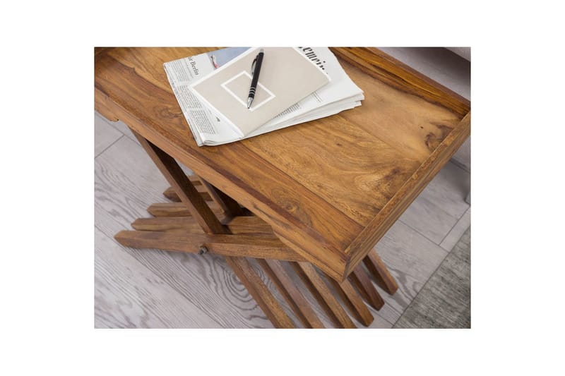 Sidebord Wohnling Rustikk heltre sammenleggbart kryssbensdesign landlig stil - Møbler - Bord - Avlastningsbord - Brettbord og småbord