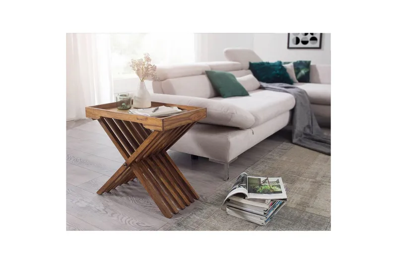 Sidebord Wohnling Rustikk heltre sammenleggbart kryssbensdesign landlig stil - Møbler - Bord - Avlastningsbord - Brettbord og småbord