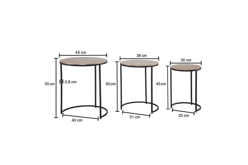 Sidebord Wohnling Sett med 3 runde metall med filigrane metallben industriell - Møbler - Bord - Avlastningsbord - Lampebord & sidebord