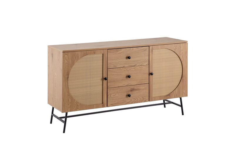 Skjenk Wohnling Foliert sponplate eikelook halvsirkel Rattanflett-utseende 2 dører 3 skuffer Moderne - Møbler - Bord - Avlastningsbord - Gangbord