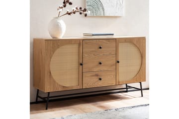 Skjenk Wohnling Foliert sponplate eikelook halvsirkel Rattanflett-utseende 2 dører 3 skuffer Moderne - Møbler - Bord - Avlastningsbord - Gangbord