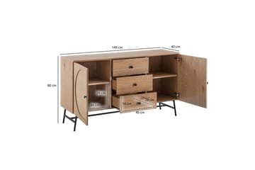 Skjenk Wohnling Foliert sponplate eikelook halvsirkel Rattanflett-utseende 2 dører 3 skuffer Moderne - Møbler - Bord - Avlastningsbord - Gangbord