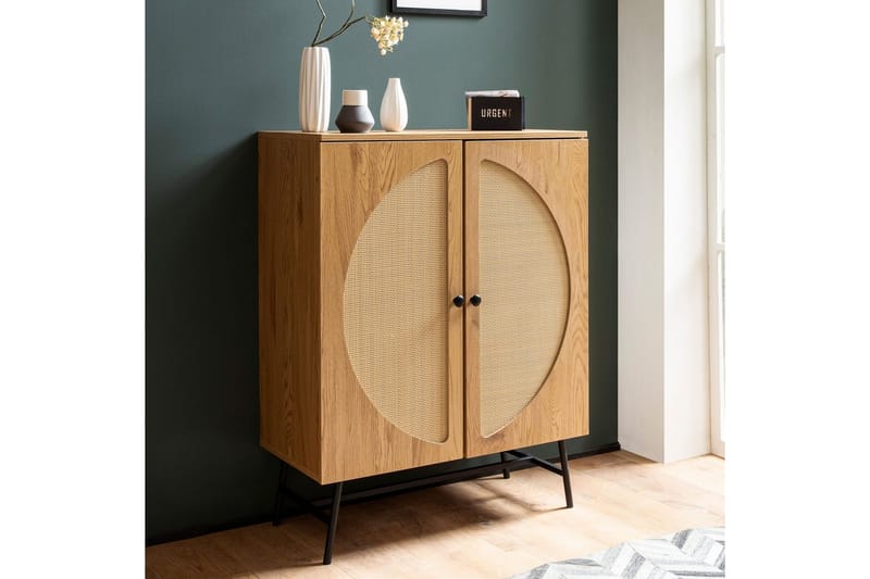 Skjenk Wohnling Foliert sponplate eikelook halvsirkel Rattanflett-utseende 2 dører Moderne - Møbler - Bord - Avlastningsbord - Gangbord
