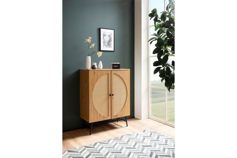 Skjenk Wohnling Foliert sponplate eikelook halvsirkel Rattanflett-utseende 2 dører Moderne - Møbler - Bord - Avlastningsbord - Gangbord