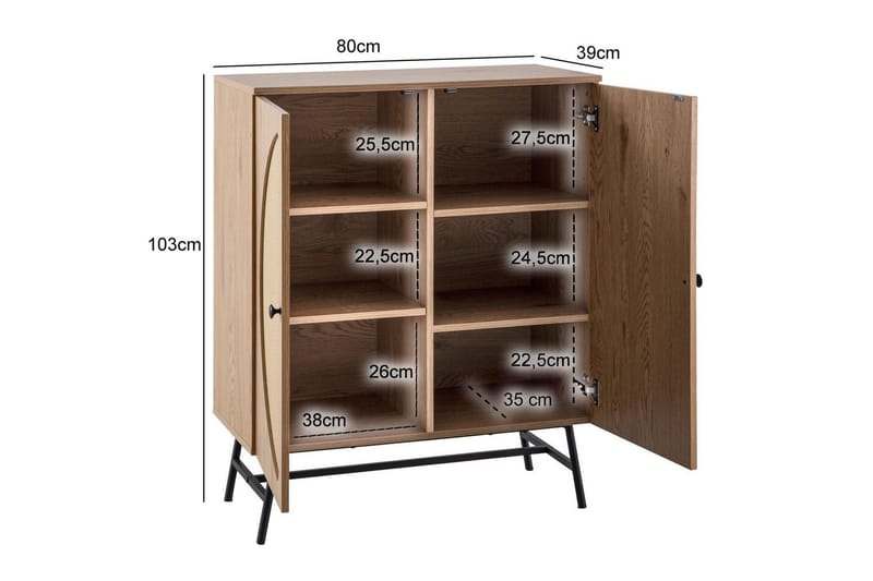Skjenk Wohnling Foliert sponplate eikelook halvsirkel Rattanflett-utseende 2 dører Moderne - Møbler - Bord - Avlastningsbord - Gangbord