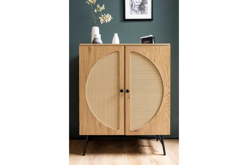 Skjenk Wohnling Foliert sponplate eikelook halvsirkel Rattanflett-utseende 2 dører Moderne - Møbler - Bord - Avlastningsbord - Gangbord