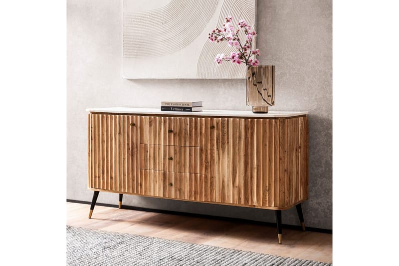 Skjenk Wohnling Heltre Ekte Lønnetre Topp 150 cm 2 Dører 3 Skuffer Moderne - Møbler - Bord - Avlastningsbord - Konsollbord