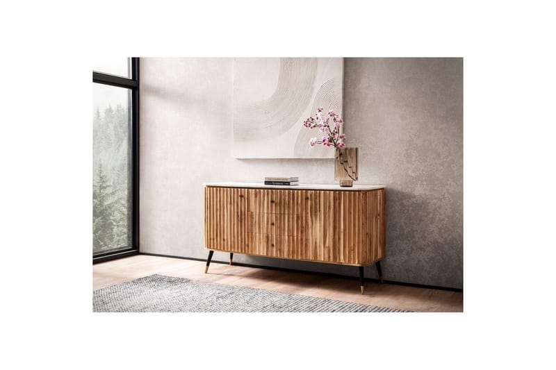 Skjenk Wohnling Heltre Ekte Lønnetre Topp 150 cm 2 Dører 3 Skuffer Moderne - Møbler - Bord - Avlastningsbord - Konsollbord