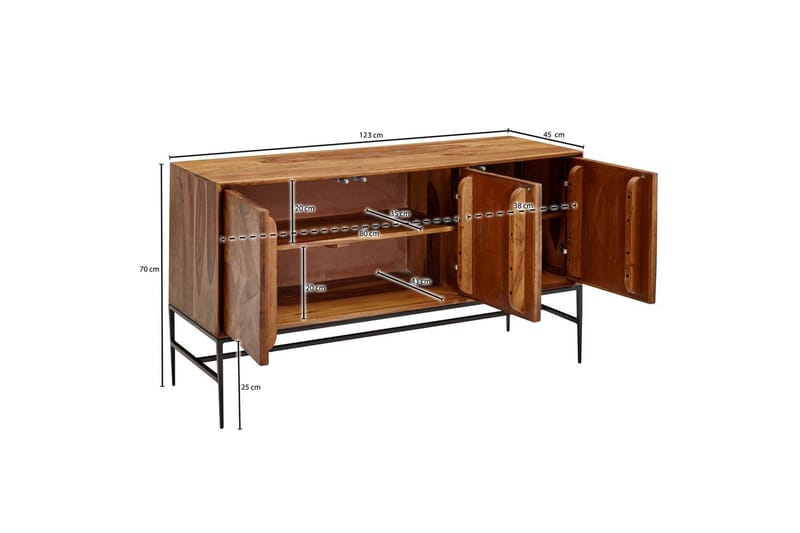 Skjenk Wohnling Heltre trekant optisk inlay 123 cm med 3 dører industriell - Møbler - Bord - Avlastningsbord - Gangbord