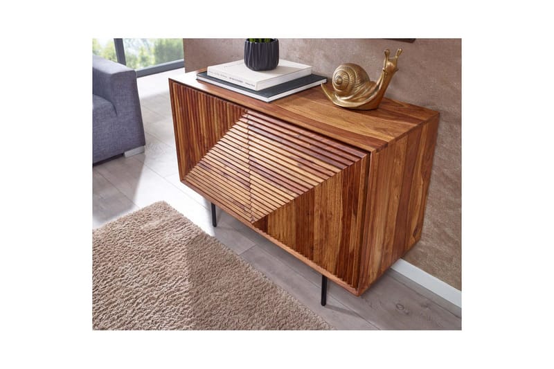 Skjenk Wohnling massivt tre, 3D geometrisk front, push-to-open, industriell loftstil 100 cm - 100 cm - Møbler - Bord - Avlastningsbord - Gangbord