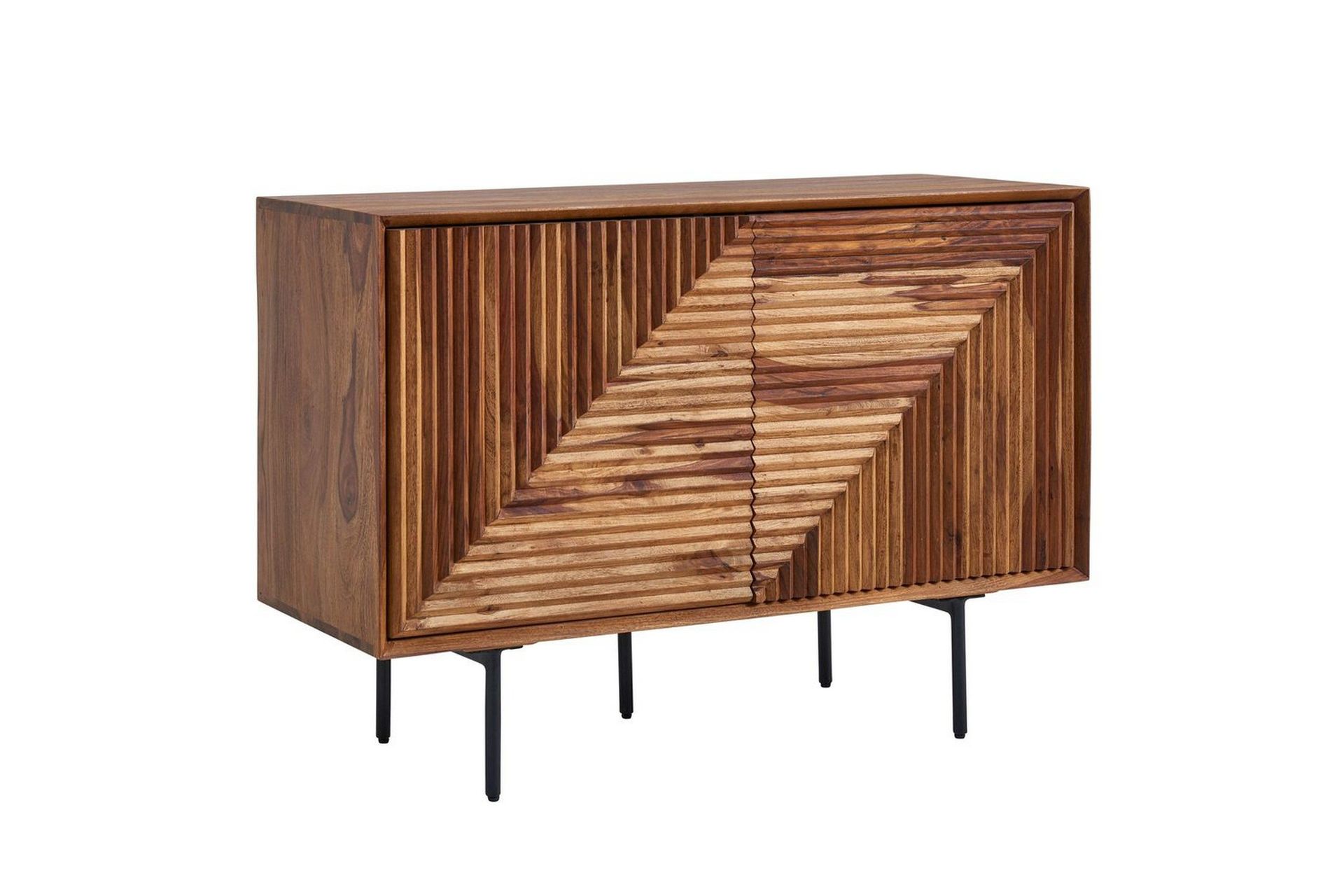 Skjenk Wohnling massivt tre, 3D geometrisk front, push-to-open, industriell loftstil 100 cm - 100 cm