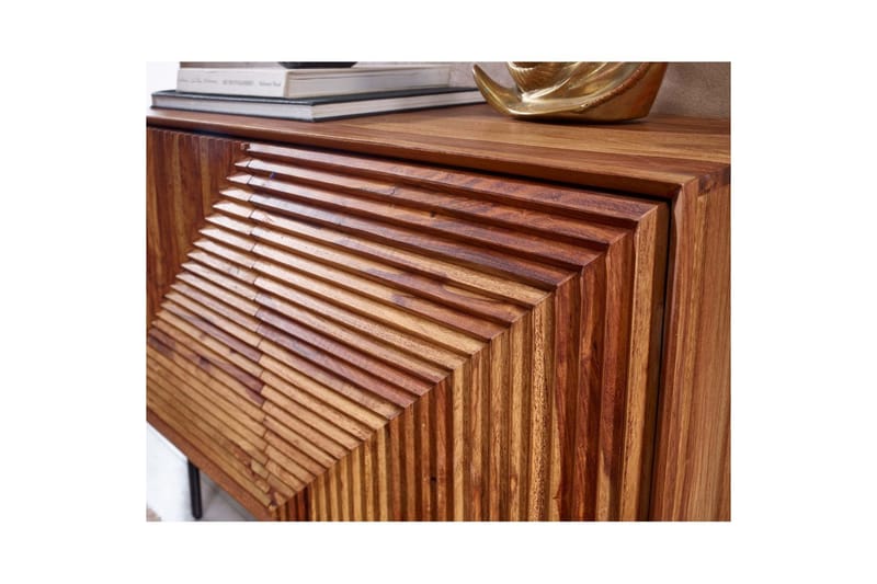 Skjenk Wohnling massivt tre, 3D geometrisk front, push-to-open, industriell loftstil 100 cm - 100 cm - Møbler - Bord - Avlastningsbord - Gangbord