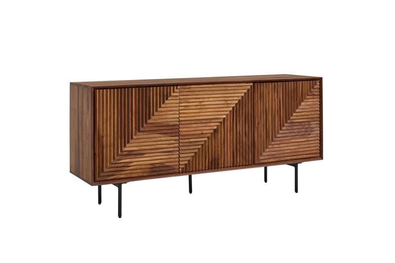 Skjenk Wohnling massivt tre, 3D geometrisk front, push-to-open, industriell loftstil 148 cm - 148 cm - Møbler - Bord - Avlastningsbord - Gangbord