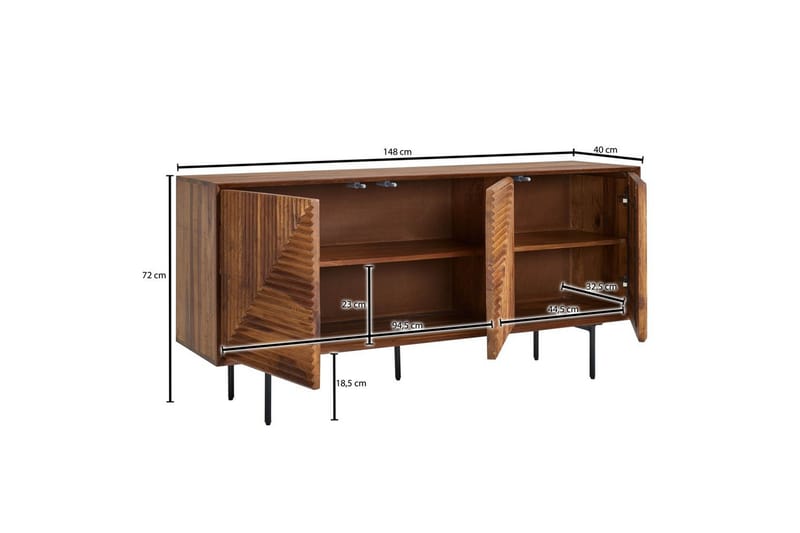 Skjenk Wohnling massivt tre, 3D geometrisk front, push-to-open, industriell loftstil 148 cm - 148 cm - Møbler - Bord - Avlastningsbord - Gangbord