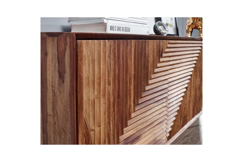 Skjenk Wohnling massivt tre, 3D geometrisk front, push-to-open, industriell loftstil 148 cm - 148 cm - Møbler - Bord - Avlastningsbord - Gangbord