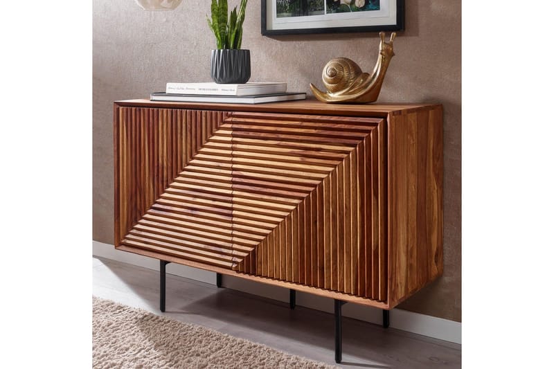 Skjenk Wohnling massivt tre, 3D geometrisk front, push-to-open, industriell loftstil 100 cm - 100 cm - Møbler - Bord - Avlastningsbord - Gangbord