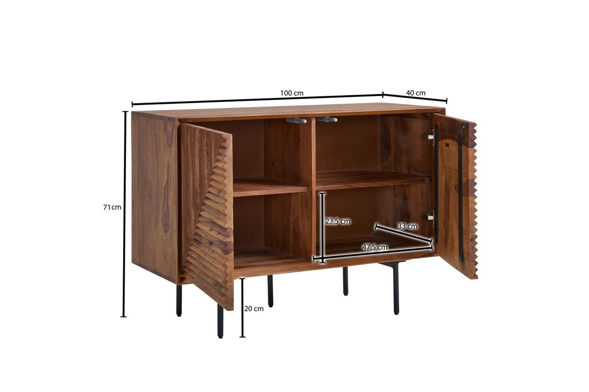 Skjenk Wohnling massivt tre, 3D geometrisk front, push-to-open, industriell loftstil 100 cm - 100 cm - Møbler - Bord - Avlastningsbord - Gangbord