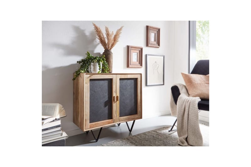 Skjenk Wohnling Massivt tre 80 cm 3D kant steinoptikk front 2 dører moderne - Oppbevaring - Oppbevaringsmøbler - Sideboard & skjenker