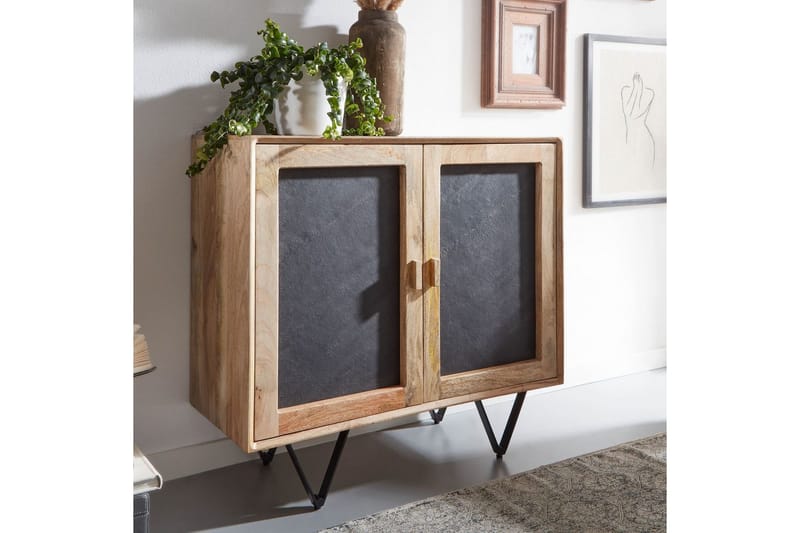 Skjenk Wohnling Massivt tre 80 cm 3D kant steinoptikk front 2 dører moderne - Møbler - Bord - Avlastningsbord - Gangbord