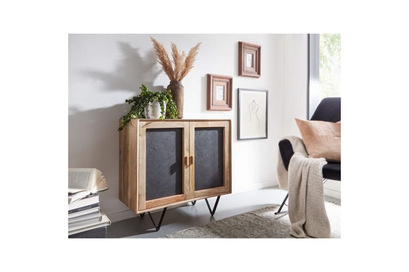 Skjenk Wohnling Massivt tre 80 cm 3D kant steinoptikk front 2 dører moderne - Møbler - Bord - Avlastningsbord - Gangbord