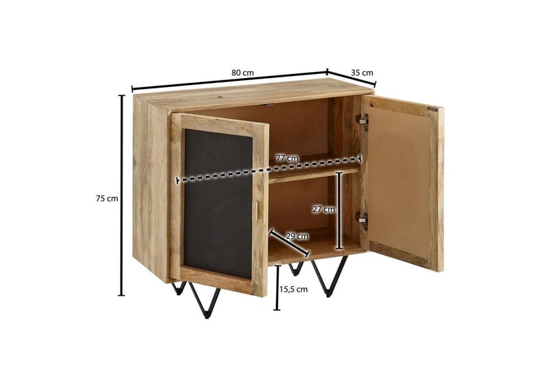Skjenk Wohnling Massivt tre 80 cm 3D kant steinoptikk front 2 dører moderne - Møbler - Bord - Avlastningsbord - Gangbord