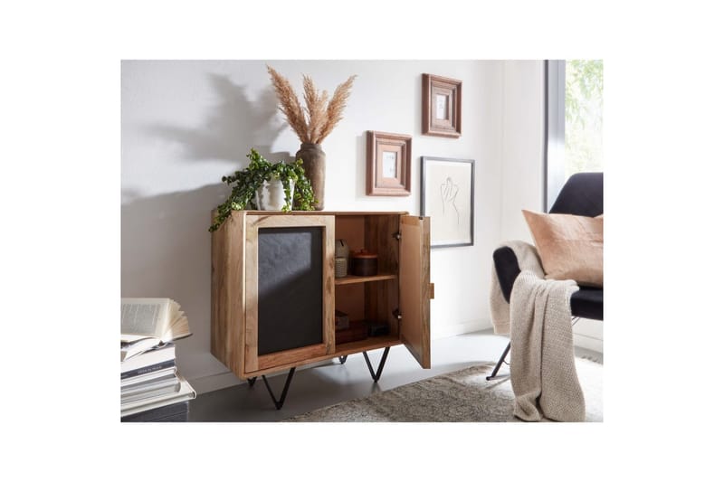 Skjenk Wohnling Massivt tre 80 cm 3D kant steinoptikk front 2 dører moderne - Møbler - Bord - Avlastningsbord - Gangbord