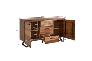 Skjenk Wohnling Massivt treverk trekanter 145 cm med 2 dører 3 skuffer industriell - Møbler - Bord - Avlastningsbord - Gangbord