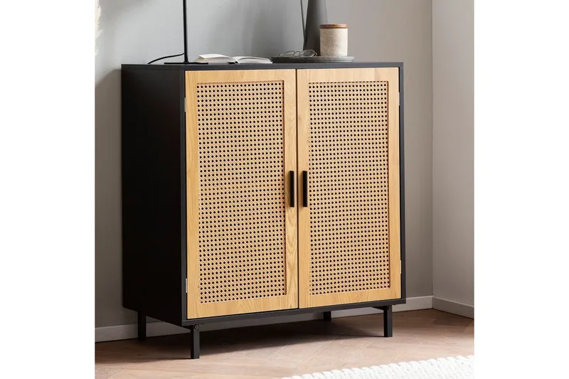 Skjenk Wohnling Melaminbelagt MDF 80 cm 2 dører med flettverk i Wieners stil moderne - Oppbevaring - Oppbevaringsmøbler - Sideboard & skjenker
