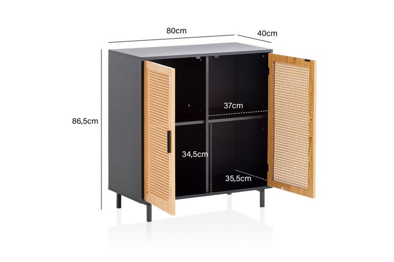 Skjenk Wohnling Melaminbelagt MDF 80 cm 2 dører med flettverk i Wieners stil moderne - Oppbevaring - Oppbevaringsmøbler - Sideboard & skjenker