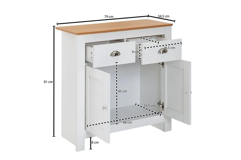 Skjenk Wohnling Melaminbelagt sponplate tofarget eik/hvit 2 dører 2 skuffer moderne - Oppbevaring - Oppbevaringsmøbler - Sideboard & skjenker