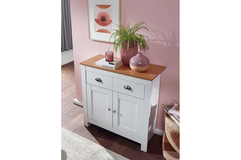 Skjenk Wohnling Melaminbelagt sponplate tofarget eik/hvit 2 dører 2 skuffer moderne - Oppbevaring - Oppbevaringsmøbler - Sideboard & skjenker